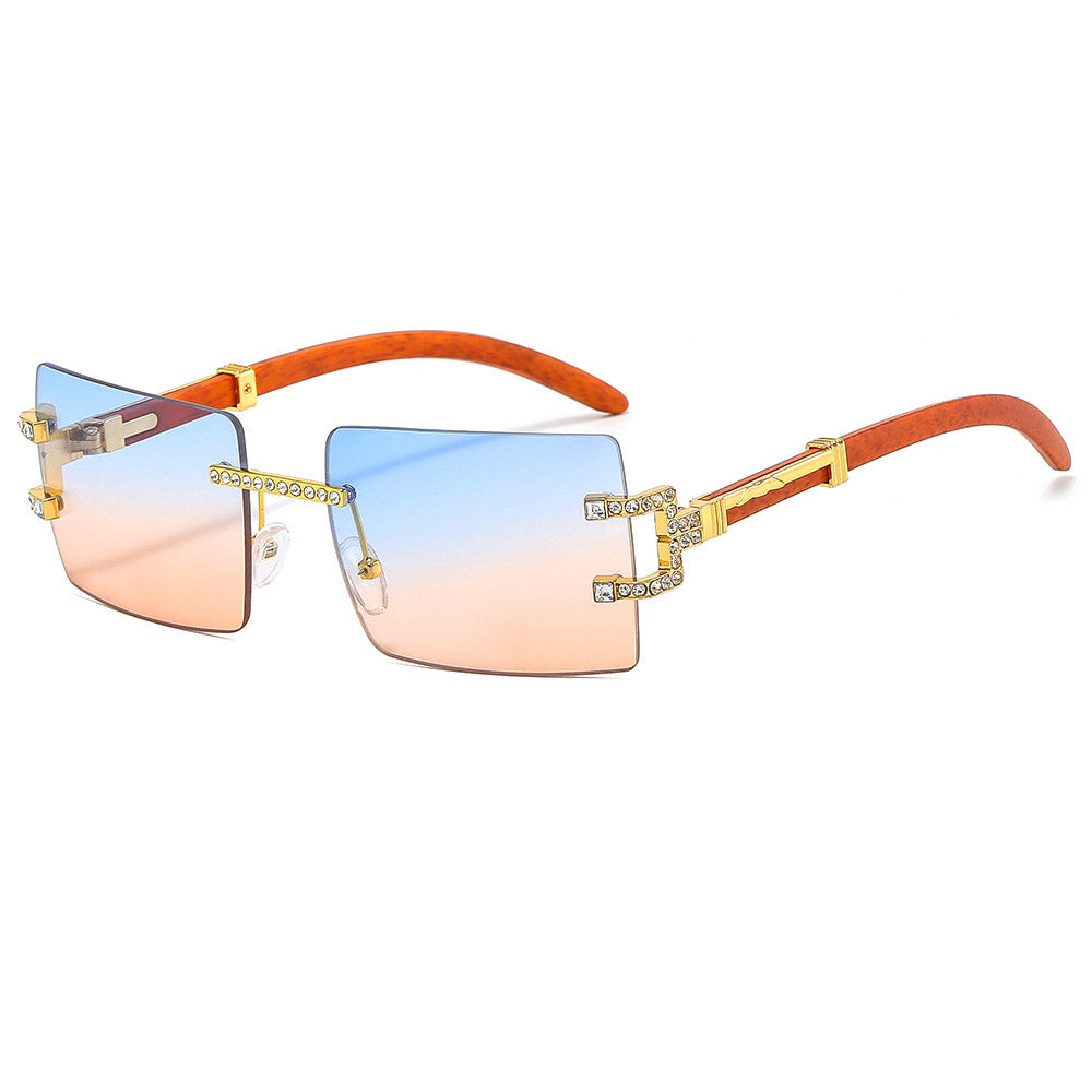 Wood Printting Square Purple Sunglasses Women 2023 Brand Designer Trending Gradient Rectangle Oculos Masculino Man Fashion