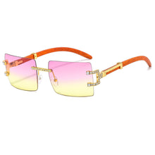 Load image into Gallery viewer, Wood Printting Square Purple Sunglasses Women 2023 Brand Designer Trending Gradient Rectangle Oculos Masculino Man Fashion