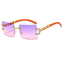 Load image into Gallery viewer, Wood Printting Square Purple Sunglasses Women 2023 Brand Designer Trending Gradient Rectangle Oculos Masculino Man Fashion