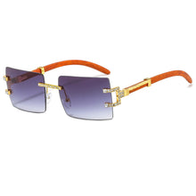 Load image into Gallery viewer, Wood Printting Square Purple Sunglasses Women 2023 Brand Designer Trending Gradient Rectangle Oculos Masculino Man Fashion