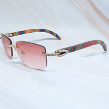 Load image into Gallery viewer, Wooden Sunglasses Men Rhinestone Rimless Carter Square Color Craved Wood Sun Glasses Diamond Shades Iced Out Decoration Eyewear