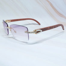 Load image into Gallery viewer, Wooden Sunglasses Men Rhinestone Rimless Carter Square Color Craved Wood Sun Glasses Diamond Shades Iced Out Decoration Eyewear