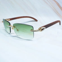 Load image into Gallery viewer, Wooden Sunglasses Men Rhinestone Rimless Carter Square Color Craved Wood Sun Glasses Diamond Shades Iced Out Decoration Eyewear