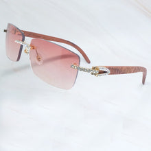 Load image into Gallery viewer, Wooden Sunglasses Men Rhinestone Rimless Carter Square Color Craved Wood Sun Glasses Diamond Shades Iced Out Decoration Eyewear