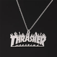 Load image into Gallery viewer, Word Necklace Men Women Flame Pendant Necklace Hip-Hop Rock Titanium Stainless Steel Gold Color Chain Necklace