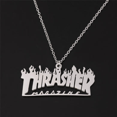 Word Necklace Men Women Flame Pendant Necklace Hip-Hop Rock Titanium Stainless Steel Gold Color Chain Necklace