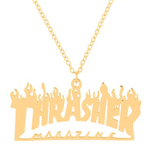 Load image into Gallery viewer, Word Necklace Men Women Flame Pendant Necklace Hip-Hop Rock Titanium Stainless Steel Gold Color Chain Necklace