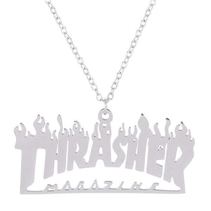 Word Necklace Men Women Flame Pendant Necklace Hip-Hop Rock Titanium Stainless Steel Gold Color Chain Necklace