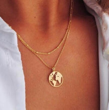 Carica l&#39;immagine nel visualizzatore di Gallery, Collana con mappa del mondo Ciondolo con mappa in oro Girocollo con mappa del mondo Girocollo con stella Crescent Moon Collane per donna Gioielli Boho multistrato 