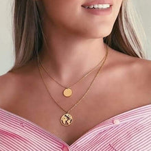Carica l&#39;immagine nel visualizzatore di Gallery, Collana con mappa del mondo Ciondolo con mappa in oro Girocollo con mappa del mondo Girocollo con stella Crescent Moon Collane per donna Gioielli Boho multistrato 