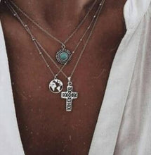 Carica l&#39;immagine nel visualizzatore di Gallery, Collana con mappa del mondo Ciondolo con mappa in oro Girocollo con mappa del mondo Girocollo con stella Crescent Moon Collane per donna Gioielli Boho multistrato 