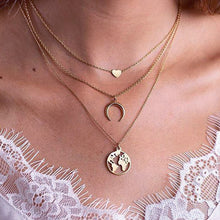 Carica l&#39;immagine nel visualizzatore di Gallery, Collana con mappa del mondo Ciondolo con mappa in oro Girocollo con mappa del mondo Girocollo con stella Crescent Moon Collane per donna Gioielli Boho multistrato 