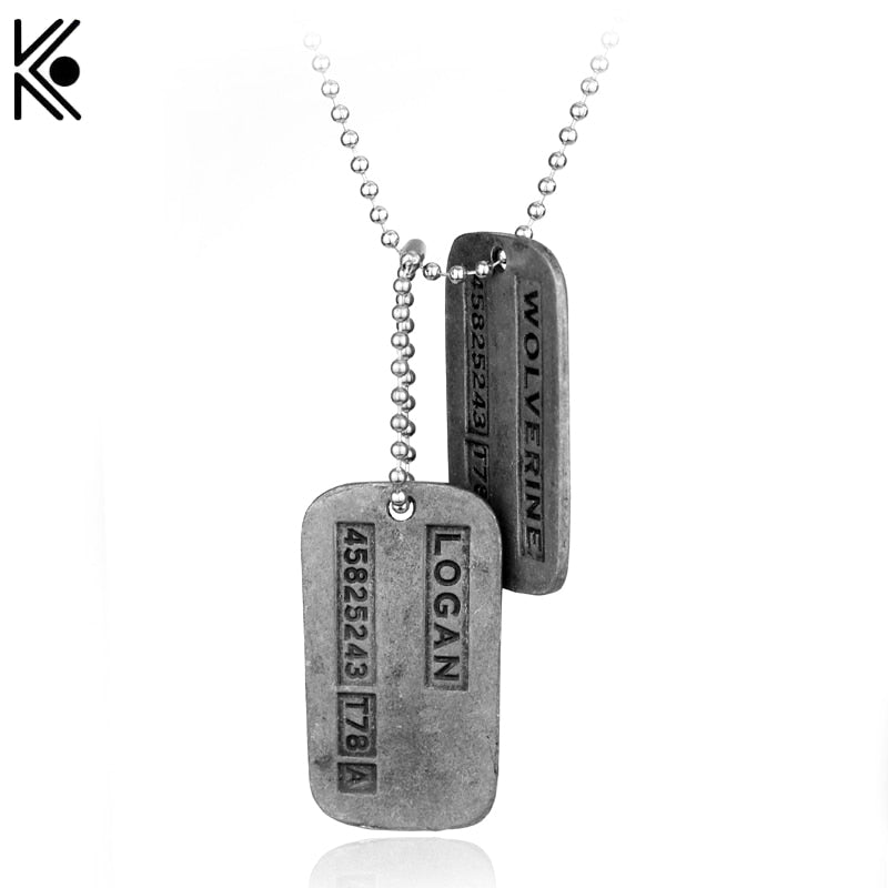 X-Men Logan Army Military Metal Pendant Chain Necklace Statement long Jewelry men's best gift Double pole piece Punk Type