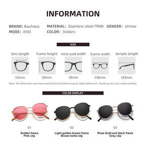 X103 BAUHAUS Magnet polarized women men sunglasses  Retro Round metal frames glasses Brand sun glasses UV400