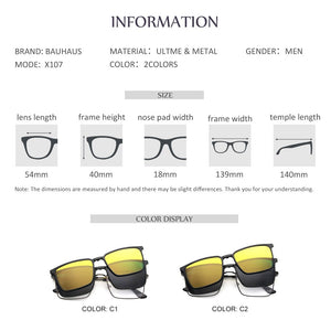 X107  Clip-on Glasses Frame Optical Prescription Eyeglasses with Magnetic Polarized Cool Metal Eyewear Frame