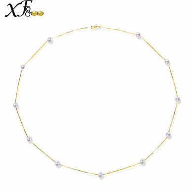 18K Yellow Gold Natural Pearl Necklace Fine Jewelry Best Wedding Gift Bridal Pearl Chains Necklace XFX233