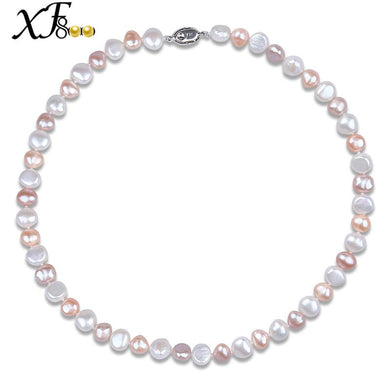 [XF800]Baroque Pearl Necklace Natural 8-9mm Mix Color Choker Necklace Party Fine Christmas gifts Fine Jewlery [TX212]