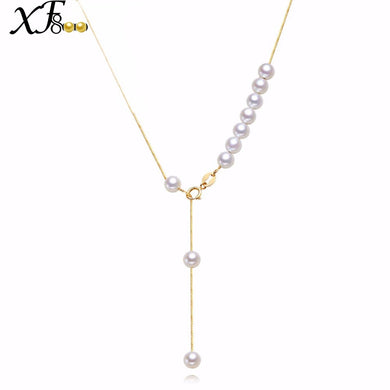 Brand 45cm AU750 18K Yellow Gold Pearl Jewelry Round Shape Pearl Necklace for Engagement X234