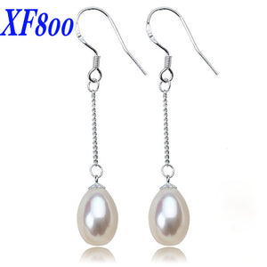 Long natural pear drop earrings.925 silver jewelry All match white real pearl earrings for women S57
