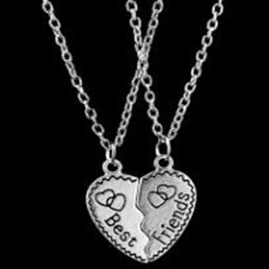 Friends Two Pieces Combination Alloy Metal Necklace Heart Shape Carved Pendent Necklaces Best Friends Girlfriend