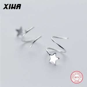 Real 925 Sterling Silver Earrings for Women Star Twist Spiral Stud Earring Ear Piercing Small Earings Fashion Jewelry 2018