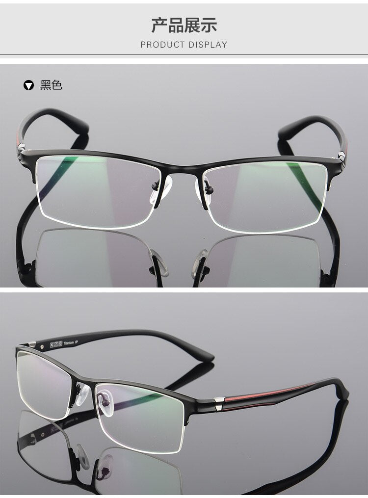 XINZE Pure Titanium Eyeglasses Half Rim Optical Frame Prescription Spectacle Frameless Glasses For Men Eye glasses Slim Temple