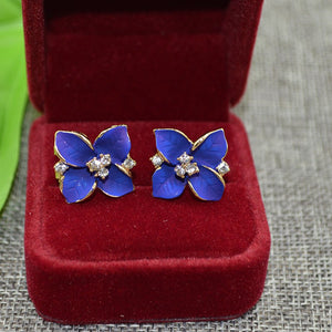 New Fashion Clover Flower Shaped Rhinestone Stud Earrings for Women Ladies Girls Jewelry Purple 2018 One Pairs