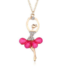 Load image into Gallery viewer, Women Girl Golden Color Ballerina Exquisite Shimmer Rhinestone Pendant Necklace