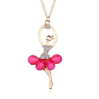 Women Girl Golden Color Ballerina Exquisite Shimmer Rhinestone Pendant Necklace