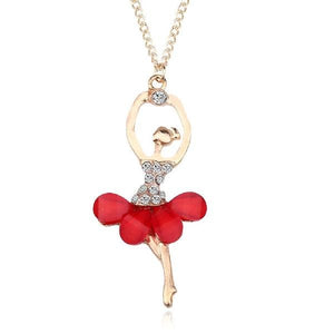 Women Girl Golden Color Ballerina Exquisite Shimmer Rhinestone Pendant Necklace