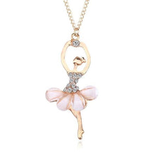 Load image into Gallery viewer, Women Girl Golden Color Ballerina Exquisite Shimmer Rhinestone Pendant Necklace