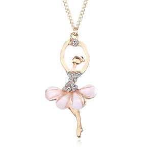 Women Girl Golden Color Ballerina Exquisite Shimmer Rhinestone Pendant Necklace