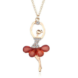 Women Girl Golden Color Ballerina Exquisite Shimmer Rhinestone Pendant Necklace
