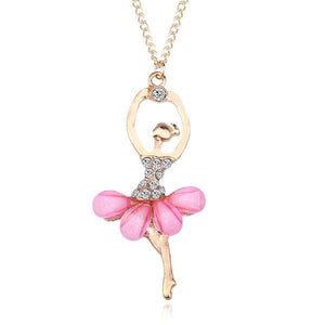 Women Girl Golden Color Ballerina Exquisite Shimmer Rhinestone Pendant Necklace