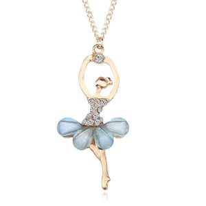 Women Girl Golden Color Ballerina Exquisite Shimmer Rhinestone Pendant Necklace