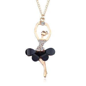 Women Girl Golden Color Ballerina Exquisite Shimmer Rhinestone Pendant Necklace