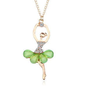 Women Girl Golden Color Ballerina Exquisite Shimmer Rhinestone Pendant Necklace
