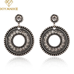 2017 New Arrival Fashion Punk Exaggerated Vintage Rhinestone Round Big Drop Earrings For Women Accessories E985