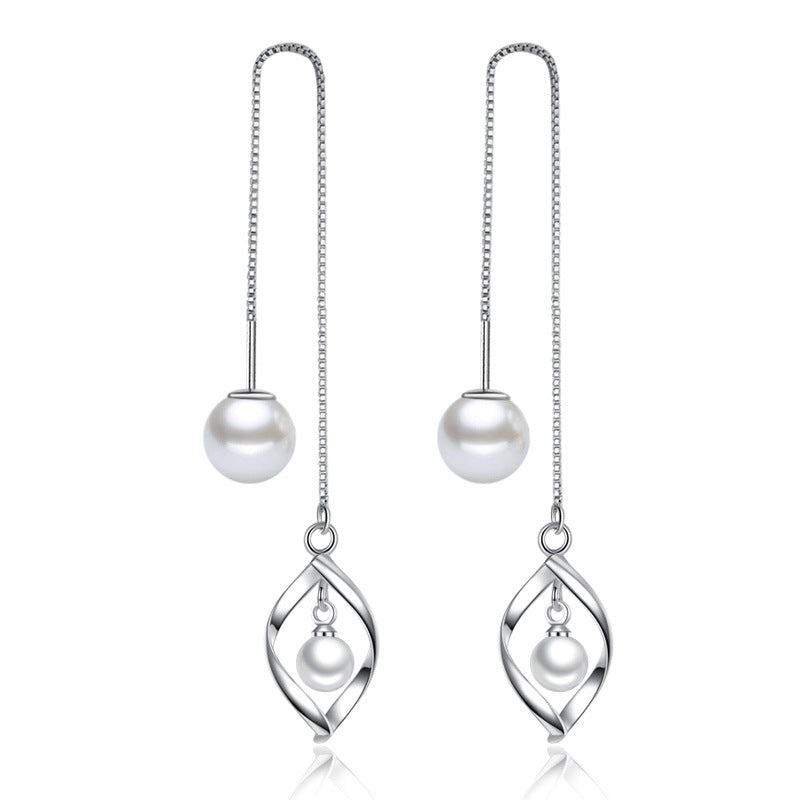 925 Sterling Silver Geometric Twist Pearls Drop Earrings For Women Gif Sterling-silver-jewelry Boucle d'oreille VES6198