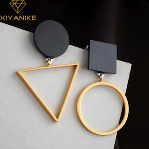 Brand Punk Fashion Triangle Round Geometric Asymmetric Black Earrings Women Party Jewelry pendientes brincos E130