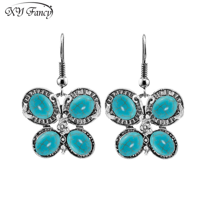 2017 New Retro Jewelry Elegants Butterfly shape blue stone Pendant Earrings for Women Girls Gift zk30