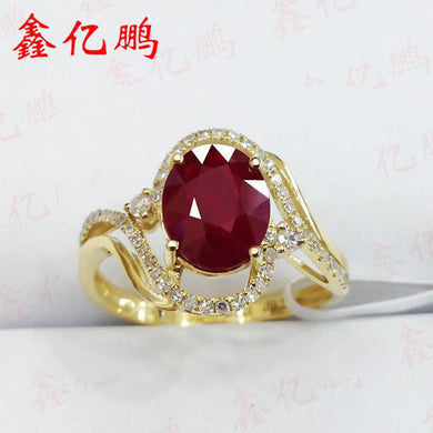 Xin yi peng 18 k yellow gold inlaid 2.1 carat natural ruby ring, woman ring with diamonds, engagement to marry