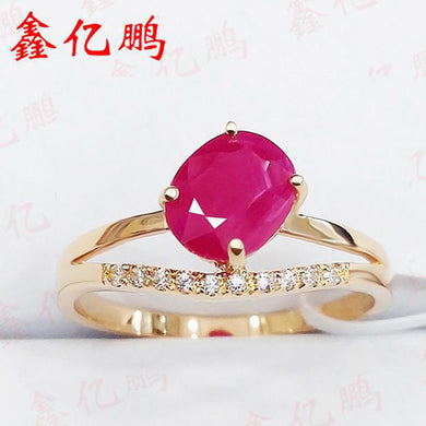 Xin yi peng 18 k yellow gold inlaid natural ruby ring, the woman ring, contracted and easy