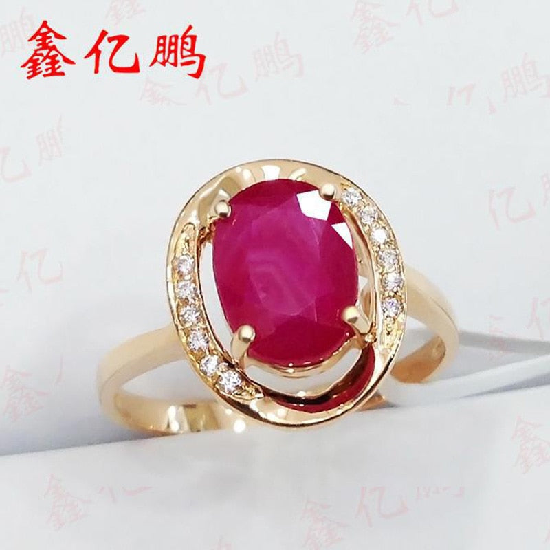 Xin yi peng 18 k yellow gold inlaid natural ruby ring, the woman ring, wedding gift