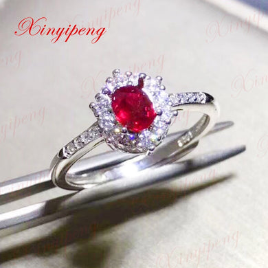 Xin yi peng 925 silver inlaid natural ruby ring, the woman ring engaged a wedding gift