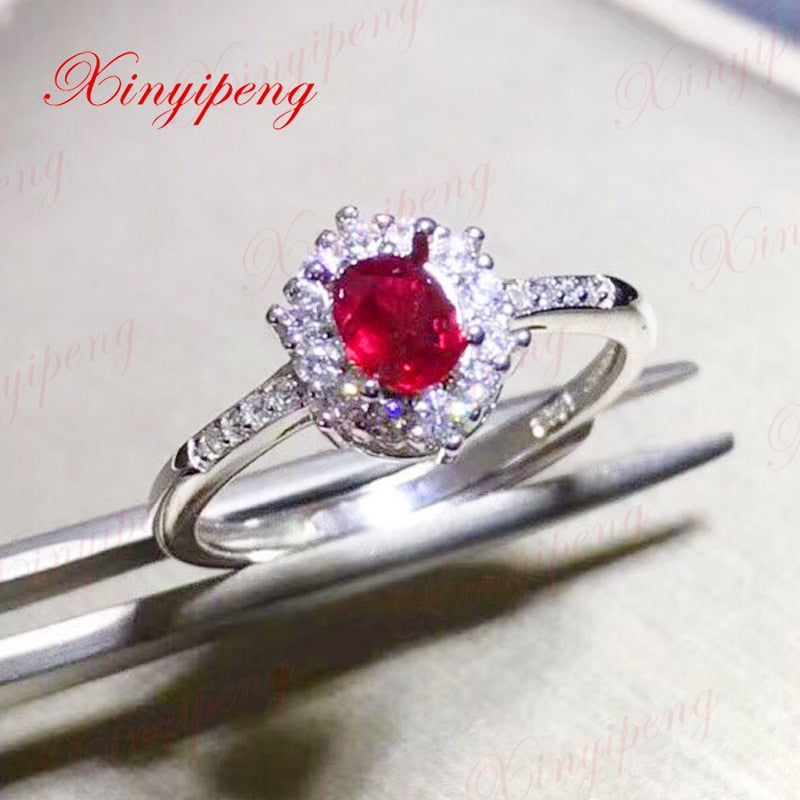 Xin yi peng 925 silver inlaid natural ruby ring, the woman ring engaged a wedding gift