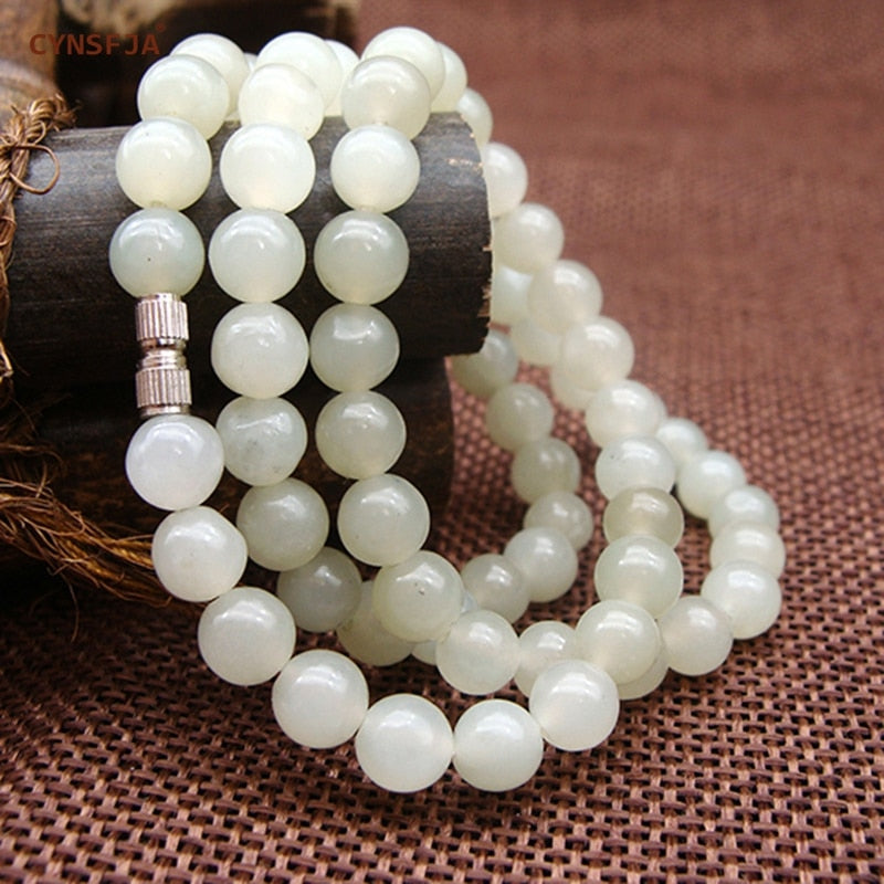 Xinjiang Jade Beads Necklace Certified Natural Hetian White Jade Nephrite 6mm High Quality Family Friends Gifts For Mother