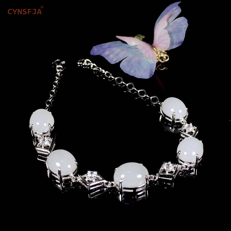 Xinjiang Nephrite Beads Bracelets Silver 925 Certified Natural Chinese Hetian White Jade Bracelet High Quality Birthd Gifts