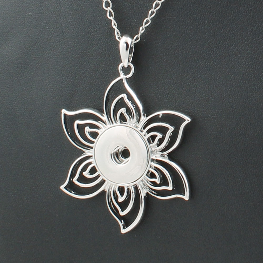 Jewelry Petal Charms Necklace Fit 18MM Button Snap Custom Pendant Sweater Chain ZG012