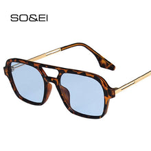 Load image into Gallery viewer, ¿Y EI Retro puentes dobles mujeres gafas de sol de moda Rosa gradiente de gafas de moda hueco de leopardo azul gafas de sol hombres tonos